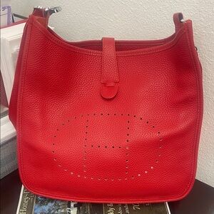 Hermes Style Red Women's Leather Shoulder Bag